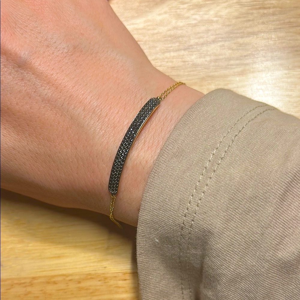 Gold dainty bracelet with black rhinestones (14kt)